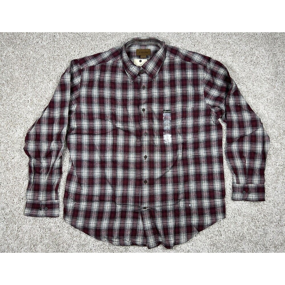 St Johns Bay Flannel Shirt Mens L Burgundy Plaid Button Front Cotton NWT